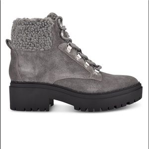 Marc Fisher faux fur hiker boots, never worn , dark grey. Still brand new